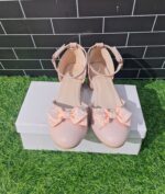 Pink Thick Heeled Half Cut Ankle Strap with bow/AFS48