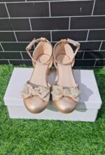 Champagne Thick Heeled Half Cut Ankle Strap with bow/AFS47
