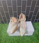 Gold Thick Heeled Half Cut Ankle Strap with Stone line/AFS15