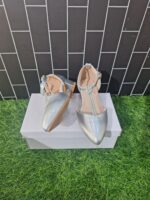 Silver Thick Heeled Half Cut Ankle Strap with Stone line/AFS43