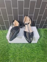 Black Thick Heeled Half Cut Ankle Strap with Stone line/AFS45