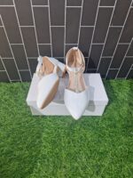 White Thick Heeled Half Cut Ankle Strap with Stone line/AFS44