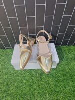 Gold Thick Heeled Half Cut Ankle Strap with horizontal Stone line/AFS50