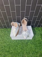 Silver Thick heeled glittery half cut shoe with lace bow /AFS49
